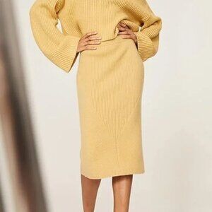 SWEET BABY JAMIE Soft Sweater Knit Pencil Midi Skirt in Butter Yellow MED